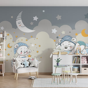 Nursery Wall Mural | Cute Bear Animals Wallpaper for Kids