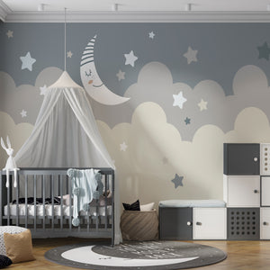 Childrens Wallpaper Murals for Bedroom | Moon and Stars Wallpaper for Kids