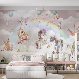 Childrens Wallpaper Murals for Bedroom | FairyTales Animals Wallpaper Mural for Girls