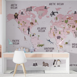 Nursery Room Mural | World Map Wallpaper for Kids
