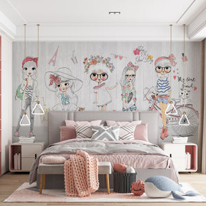 Nursery Room Mural | Fashion Dolls Wallpaper For Girls