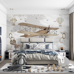 Nursery Room Mural | Grey Airplanes Wallpaper for Boys
