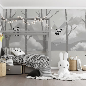 Childrens Wallpaper Murals for Bedroom | Grey Panda Bear Wallpaper for Nursery