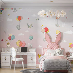 Childrens Wall Mural | Cute Animals and Balloons Wallpaper for Kids