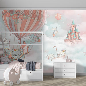 Childrens Wall Mural | Animals in Clouds Wallpaper for Kids