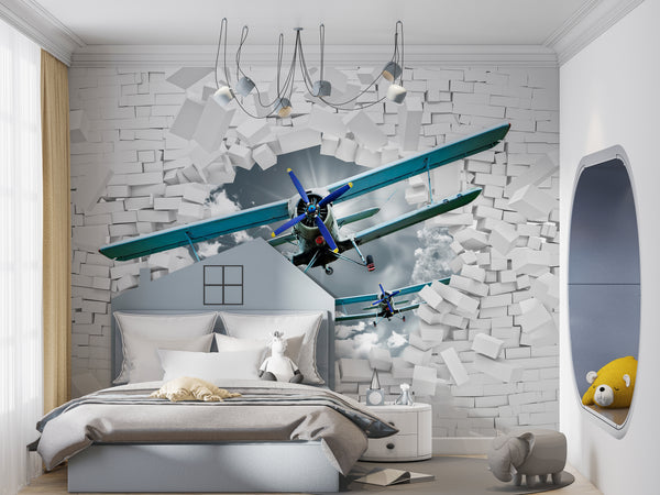Nursery Room Mural | Airplane Wallpaper for Boys