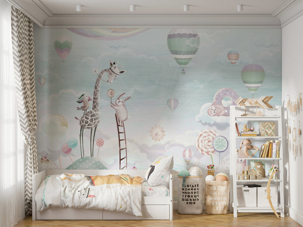 Childrens Wall Mural | Watercolor Animals Wallpaper Nursery
