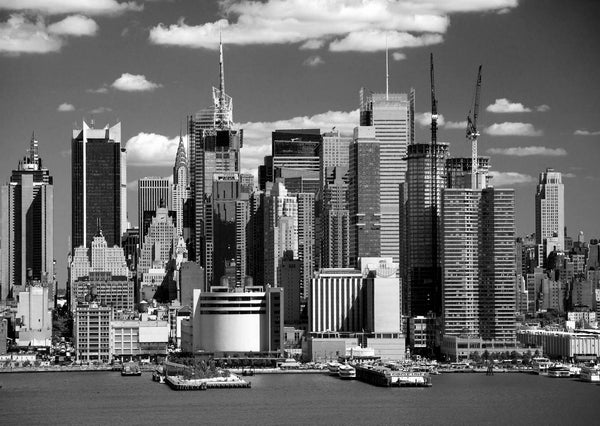 NYC Skyline Black and White Wall Mural, Black & White Wallpaper, Non Woven, New York Skyline Wallpaper, Skyscrapers Wall Mural