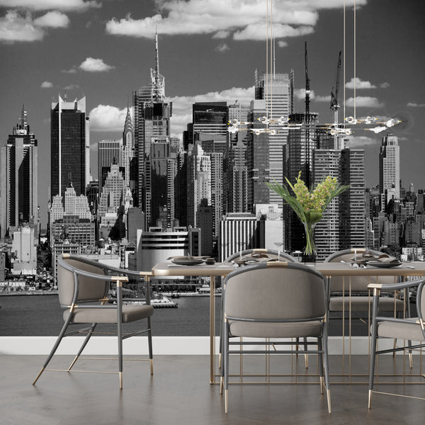 NYC Skyline Black and White Wall Mural, Black & White Wallpaper, Non Woven, New York Skyline Wallpaper, Skyscrapers Wall Mural
