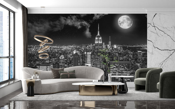 Custom Black and White Night City Wallpaper Mural