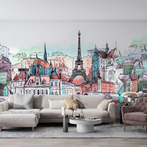 City Murals for Walls -  Colorful Paris City Wallpaper
