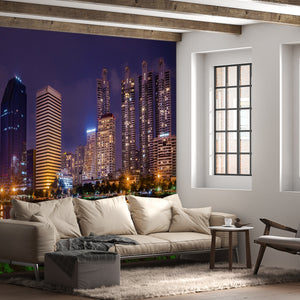 City Murals for Walls -  Night View on City Buildings Wallpaper