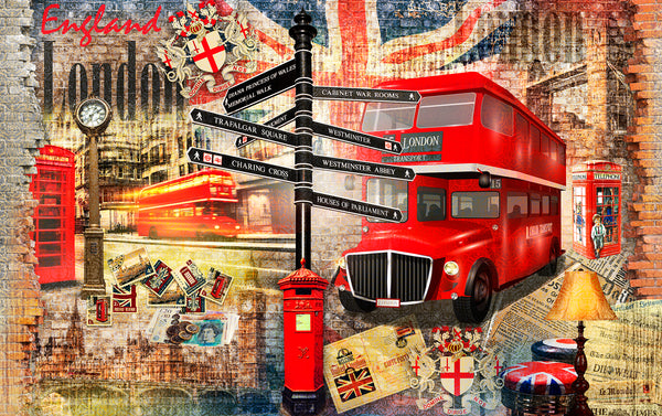 Country Wallpaper for Walls, City Wallpaper, Non Woven, London Elements Wallpaper, Red Bus and Telephone Booth Wall Mural