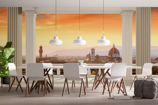 Country Wallpaper for Walls, City Wallpaper, Non Woven, Italy city View Wallpaper, Golden Sunset over Vintage City Wall Mural