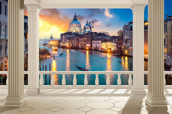 Cityscape Wall Mural, City Wallpaper, Non Woven, Canal With Boats In Venice Wallpaper, Italian Evening Wall Mural