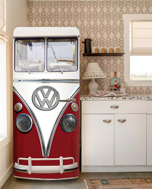 Fridge Decal, Retro Volkswagen Bus Fridge Wrap, Door Mural, Refrigerator Decal, Mens Cave Vinyl Side by Side Sticker, Decorative Fridge Decal