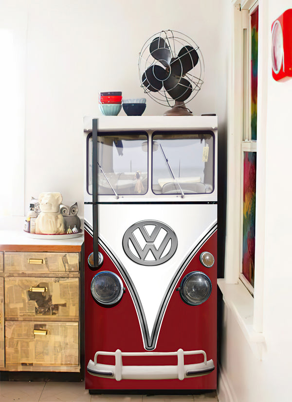 Fridge Decal, Retro Volkswagen Bus Fridge Wrap, Door Mural, Refrigerator Decal, Mens Cave Vinyl Side by Side Sticker, Decorative Fridge Decal