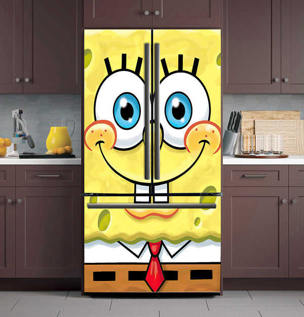 Fridge Decal, SpongeBob SquarePants Fridge Wrap, Door Mural, Refrigerator Decal