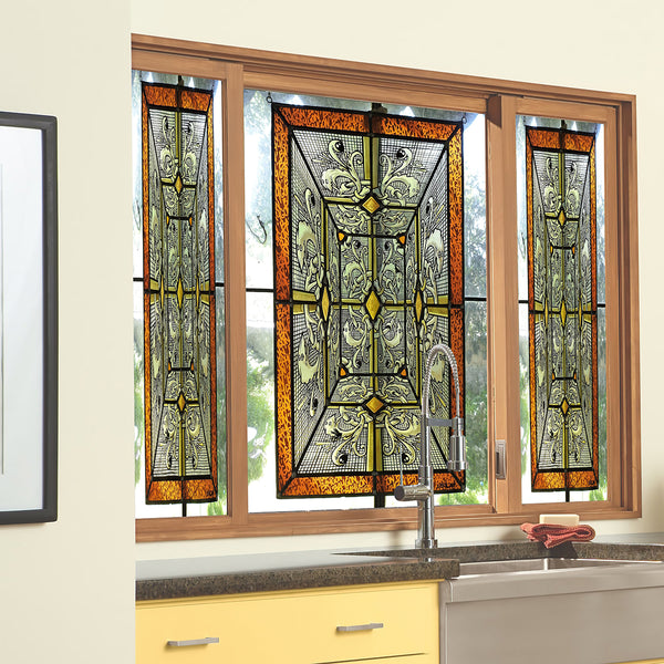 Decorative Window Film, Geometric Forms Stained Glass Window Privacy Film, Window Privacy Decal