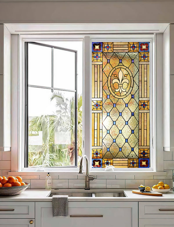 Sticker Window Privacy, Classic Victorian Style Stained Glass Window Film, Geometrical Frosted Privacy Cover Film