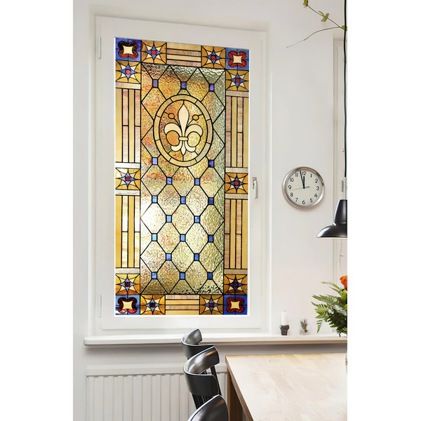 Sticker Window Privacy, Classic Victorian Style Stained Glass Window Film, Geometrical Frosted Privacy Cover Film