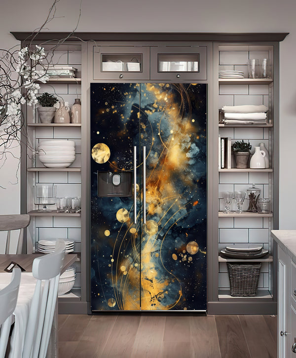 Fridge Decal, Fairy Night Reproduction Fridge Wrap, Abstract Space Door Mural, Refrigerator Decal, Mens Cave Vinyl Side by Side Sticker, Decorative Fridge Decal