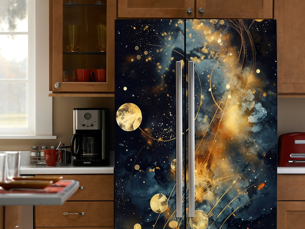 Fridge Decal, Fairy Night Reproduction Fridge Wrap, Abstract Space Door Mural, Refrigerator Decal, Mens Cave Vinyl Side by Side Sticker, Decorative Fridge Decal