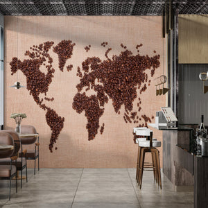 Murals Food | Coffee Mural Art | World Map Kitchen Wall Mural