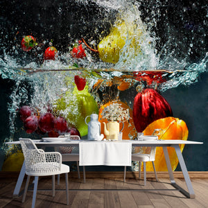 Dining Room Mural | Mural Coffee | Colorful Fruits & Water Kitchen Wall Mural