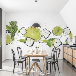 Food Murals | Coffee Murals | Green Lime & Ice Cubes Kitchen Wall Mural