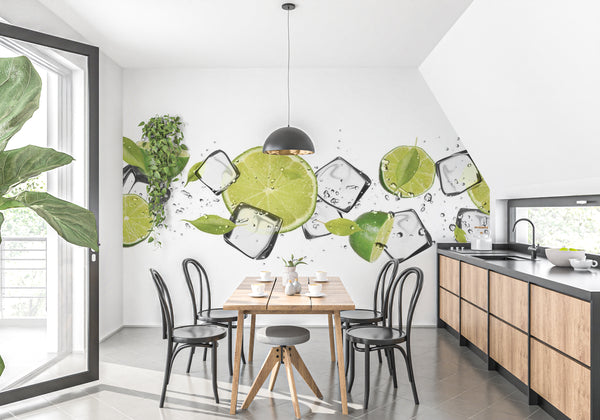 Food Murals | Coffee Murals | Green Lime & Ice Cubes Kitchen Wall Mural