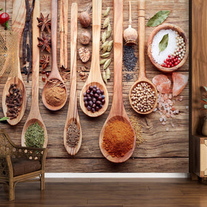 Dining Room Mural | Coffee Murals | Spices & Herbs Kitchen Wall Mural