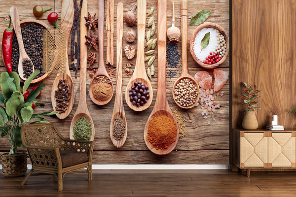 Dining Room Mural | Coffee Murals | Spices & Herbs Kitchen Wall Mural