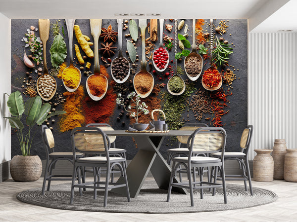 Food Murals, Food & Drinks Wallpaper, Non Woven, Colorful Spices & Herbs Wall Mural