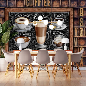 Food Murals | Coffee Mural Art | Coffee Cups Kitchen Wall Mural