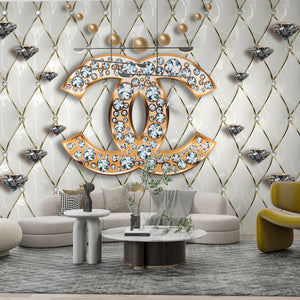 Textured Wall Murals | Chanel Logo with Diamonds Wallpaper
