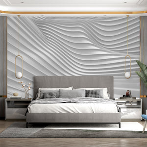 Textured Wall Murals | Abstract White Wave Wallpaper