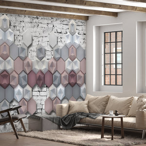 Modern Wallpaper With Texture | Grey and Pink Geometrical Wall Mural