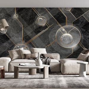 Abstract Wallpaper Mural | Gold & Black Abstract Marble Wallpaper