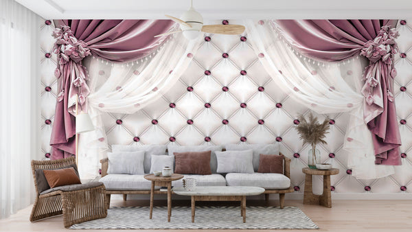 Texture Wallpaper, Non Woven, Pink Classic Curtains Wall Mural, Leather Imitation Wallpaper