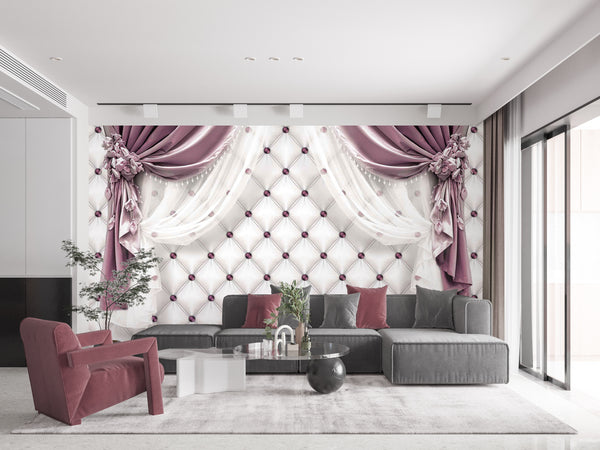 Wall Mural Texture | Pink Classic Curtains Wall Mural