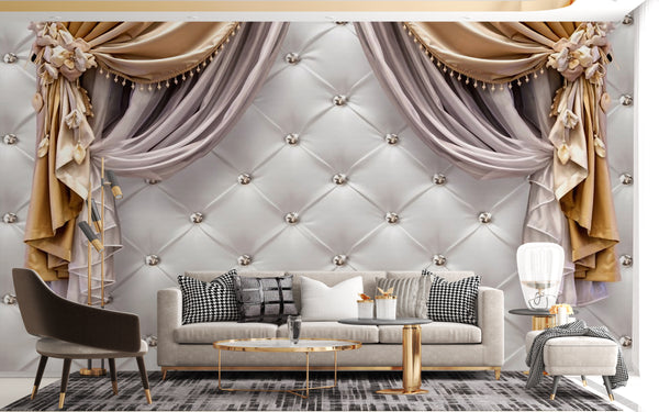Texture Wallpaper, Non Woven, Classic Curtains Wall Mural, Leather Imitation Wallpaper