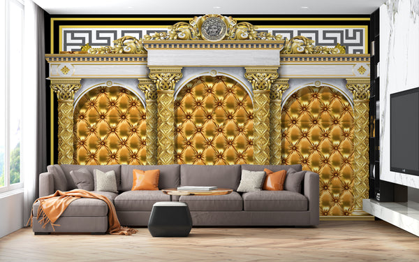 Texture Wallpaper, Non Woven, Golden Gates Wall Mural, Golden Leather Imitation Wallpaper