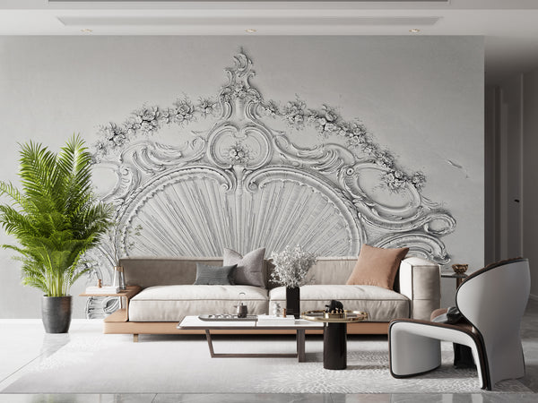 Texture Wallpaper, Non Woven, White Classic Ornament Wallpaper, Texture Imitation Wall Mural