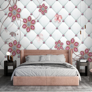 Fantasy Wallpaper | Pink Jewel Flowers & Butterflies Wallpaper