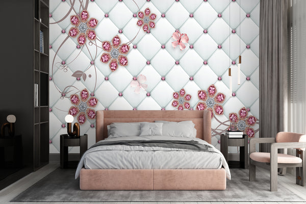 Fantasy Wallpaper | Pink Jewel Flowers & Butterflies Wallpaper