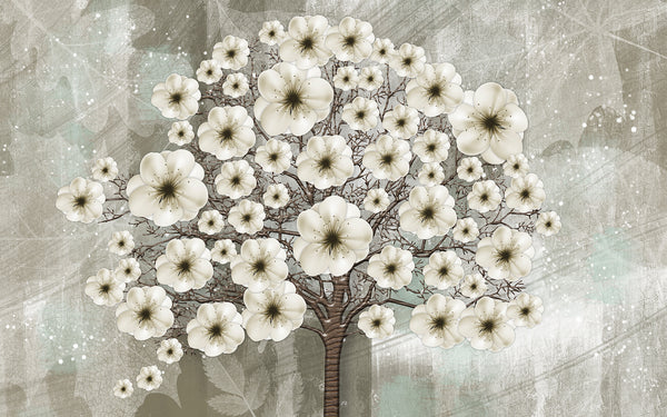 Fantasy Wallpaper, Non Woven, Ivery Flower Tree Wall Mural, Beige abstract Wallpaper