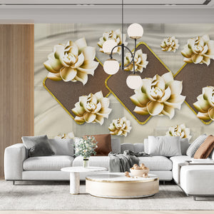 Fantasy Wallpaper | Soft Gold Large Flowers Wallpaper