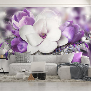 Fantasy Wallpaper | White & Purple Floral Wall Mural