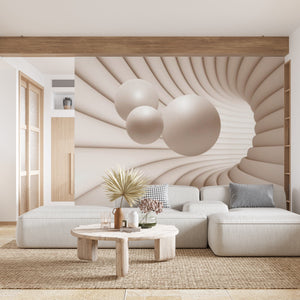 Wall Mural Fantasy | 3D Spheres and Tunel Wall Mural